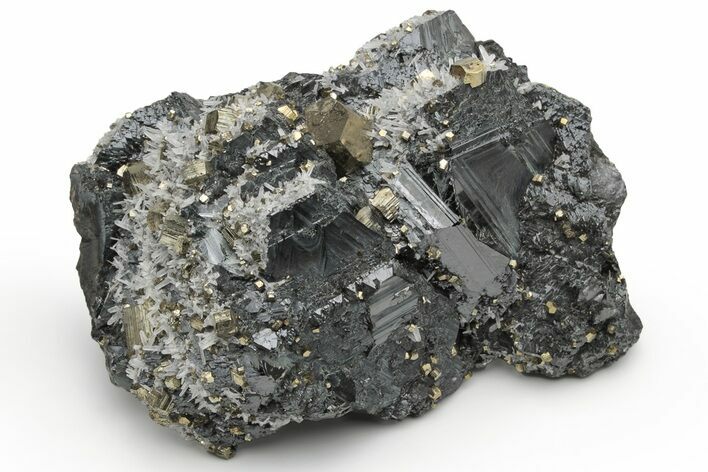 Gleaming Pyrite and Quartz on Sphalerite (Marmatite) - Peru #233405